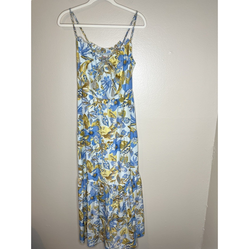 faherty dress Maxi Chaser floral Blue Boho Cottage Beach XS Tiered Boho Silk - Picture 5 of 12